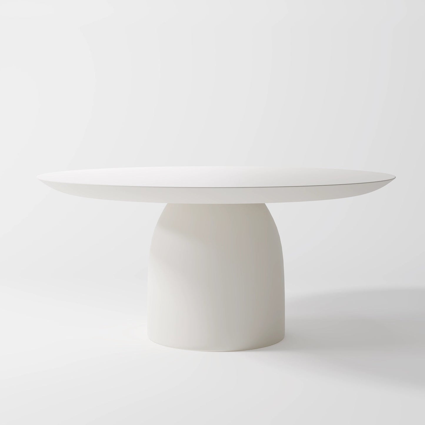 The Alabaster Bistro: Minimalist Round Table with Tapered Geometric Support