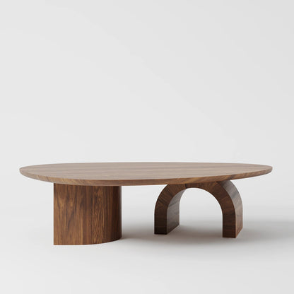 Contemporary Oval Marble Coffee Table with Asymmetrical Wood