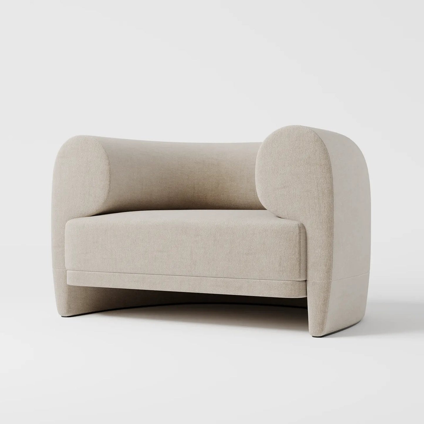Organic Modern White Bouclé Armchair with Sculptural Wood Base