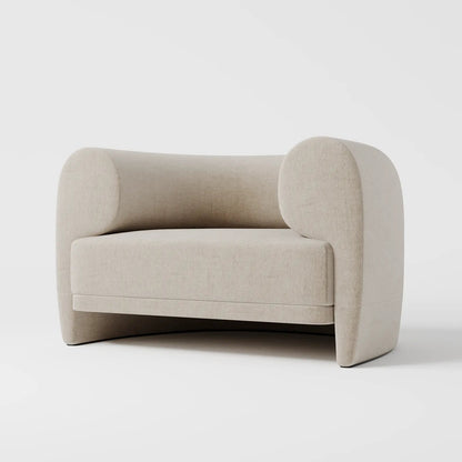 Organic Modern White Bouclé Armchair with Sculptural Wood Base
