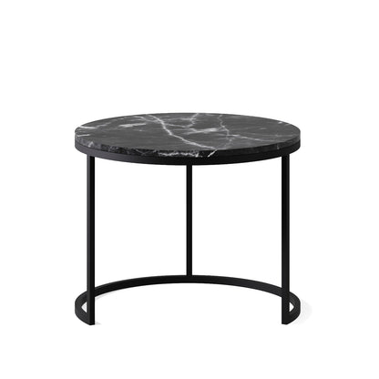 The Duo-Marble Set: Modern Tiered Nesting Tables with Slim Black Circular Supports