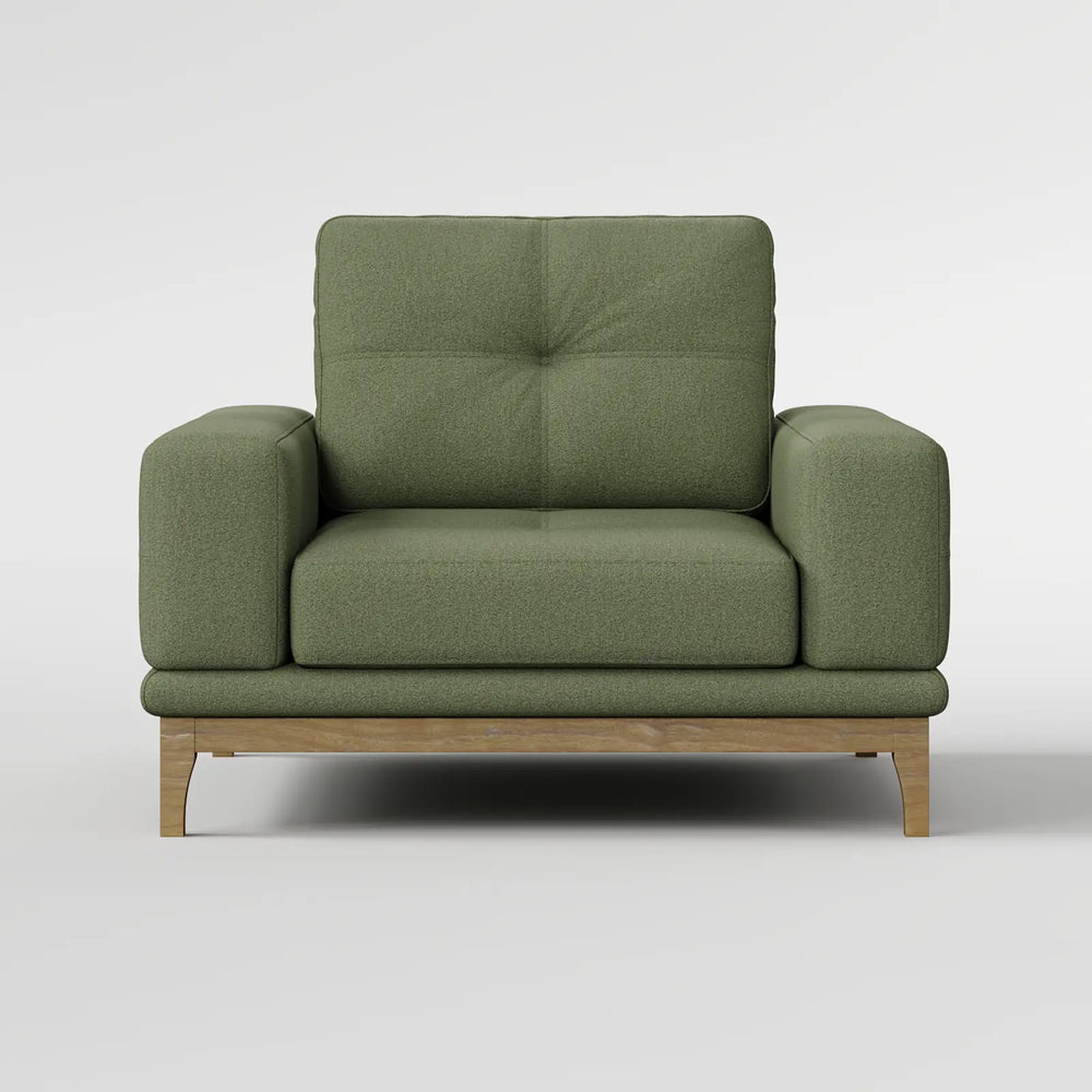 Contemporary Low-Profile Club Chair with Sculptural Wood Frame