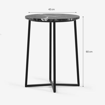 Marquina Nero Round Steel Bedside Table