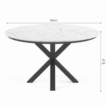 Contemporary Round Dark Grey Concrete Dining Table with Interlocking Arch Base