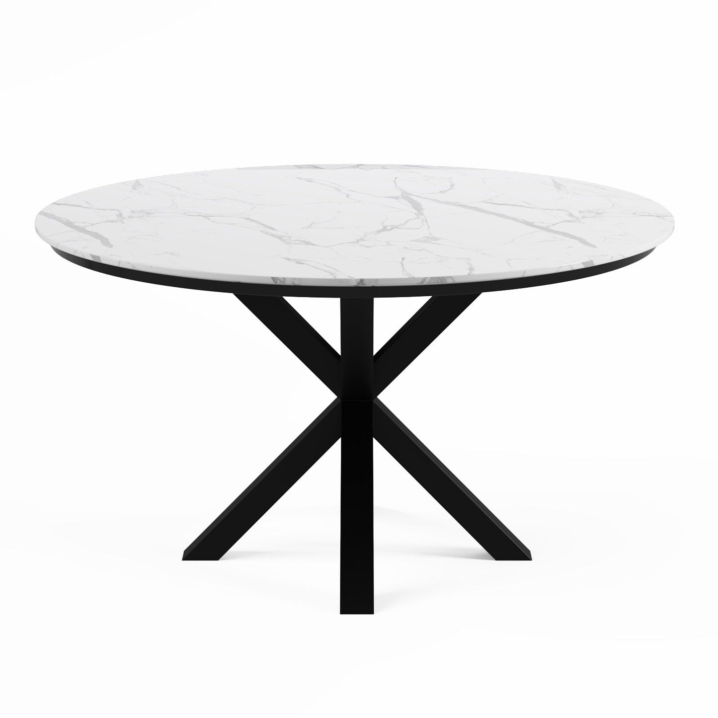 Contemporary Round Dark Grey Concrete Dining Table with Interlocking Arch Base