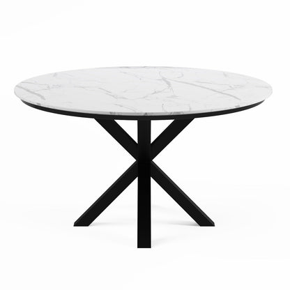 Contemporary Round Dark Grey Concrete Dining Table with Interlocking Arch Base