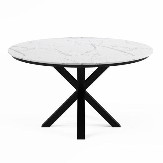 Contemporary Round Dark Grey Concrete Dining Table with Interlocking Arch Base