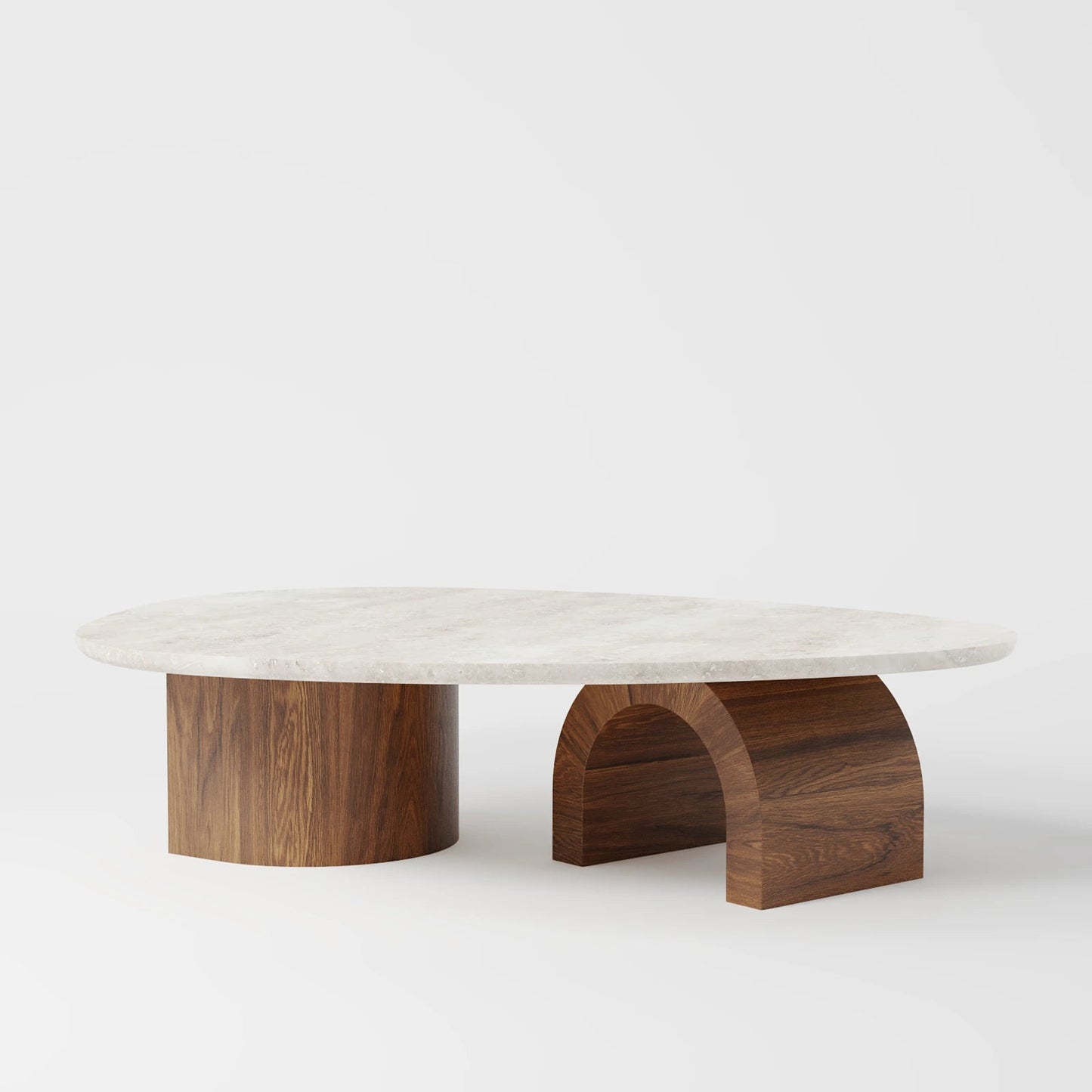Contemporary Oval Marble Coffee Table with Asymmetrical Wood
