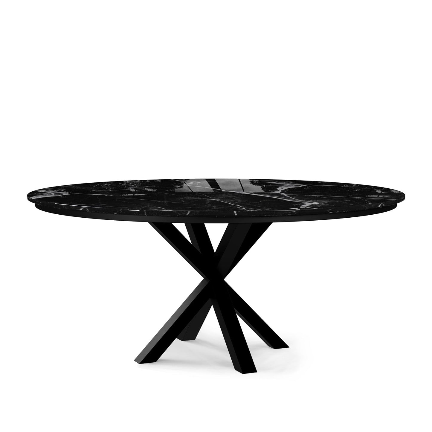 Contemporary Round Dark Grey Concrete Dining Table with Interlocking Arch Base