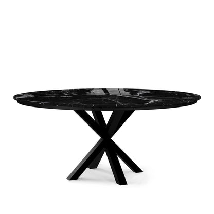 Contemporary Round Dark Grey Concrete Dining Table with Interlocking Arch Base