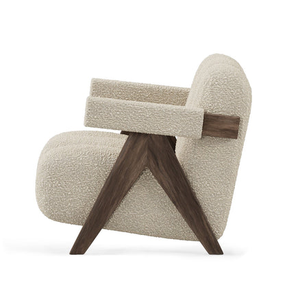 Sculptural Three-Panel Accent Chair with Tapered Walnut Legs