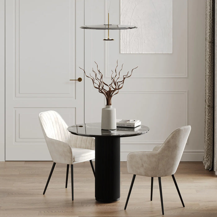 The Noir Ribbed Marble Table: Modern Sculptural Centerpiece with Vertical Texturing