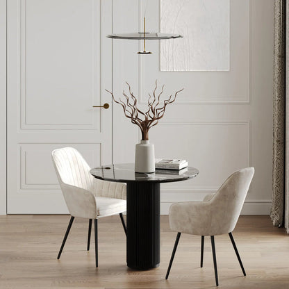 The Noir Ribbed Marble Table: Modern Sculptural Centerpiece with Vertical Texturing