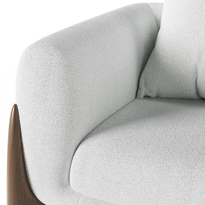 Architectural White Bouclé Accent Chair with Solid Wood Sled Frame