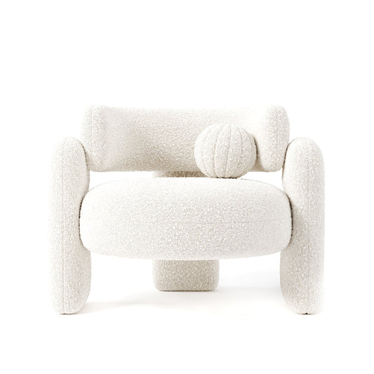 Modern White Bouclé Lounge Chair with Oversized Pillar Legs