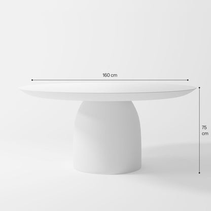 The Alabaster Bistro: Minimalist Round Table with Tapered Geometric Support