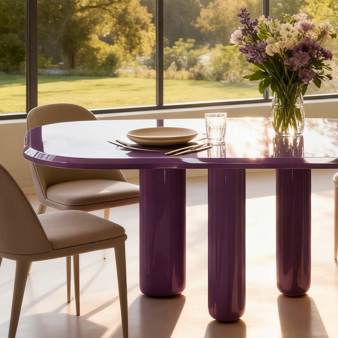 The Aurum Pillar Table: Modern Marble Top with Three Gleaming Brass-Tone Supports