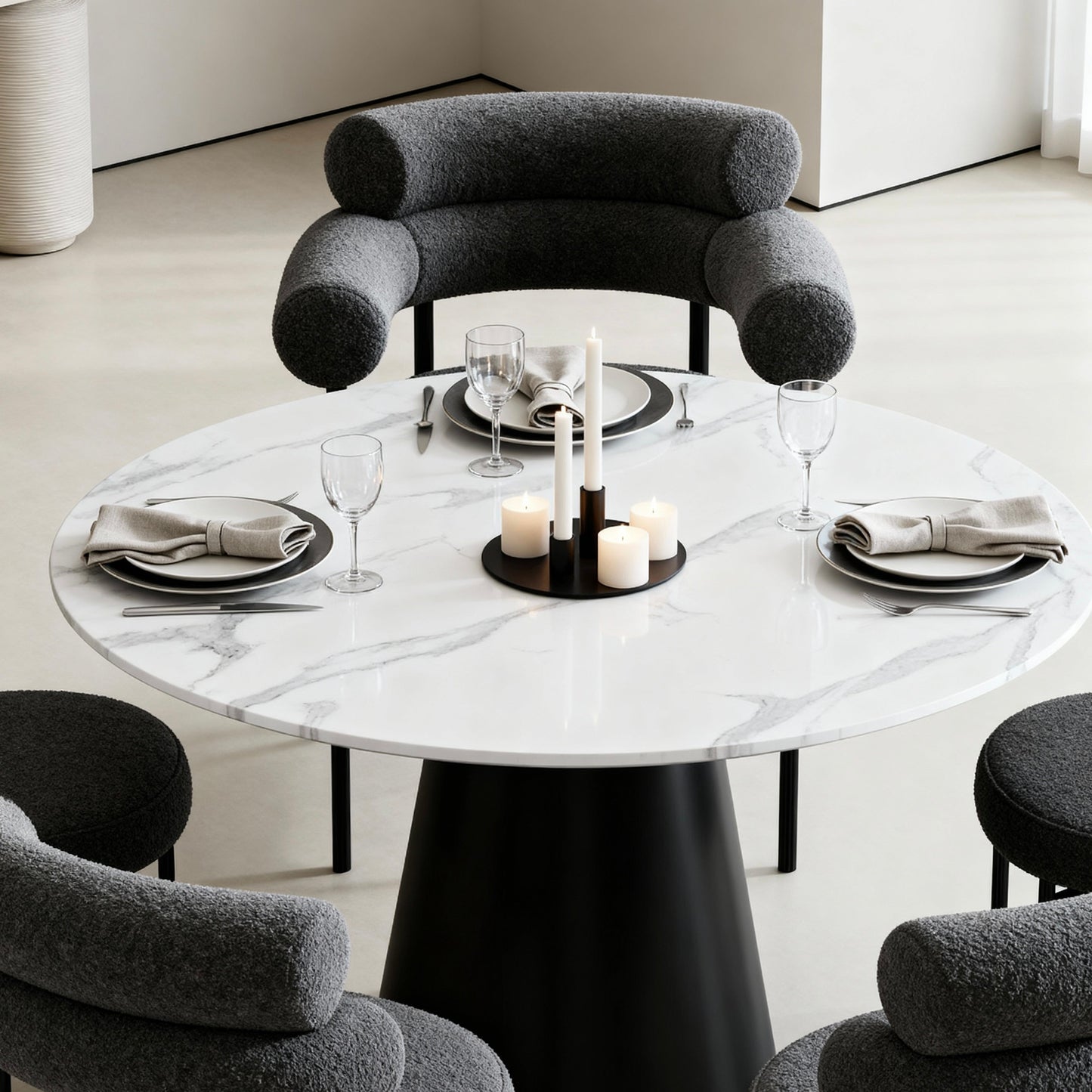 The Verona Marble Table: Modern Sculptural Centerpiece with Tapered Cross-Legs