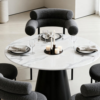 The Verona Marble Table: Modern Sculptural Centerpiece with Tapered Cross-Legs