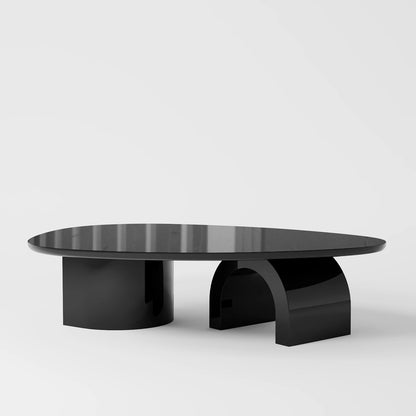 Contemporary Oval Marble Coffee Table with Asymmetrical Wood