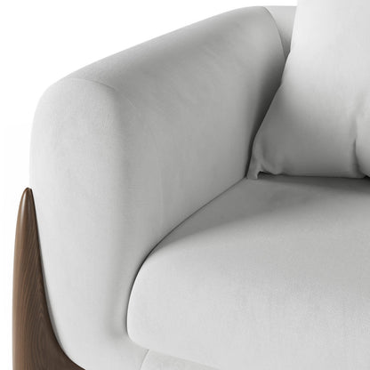 Architectural White Bouclé Accent Chair with Solid Wood Sled Frame