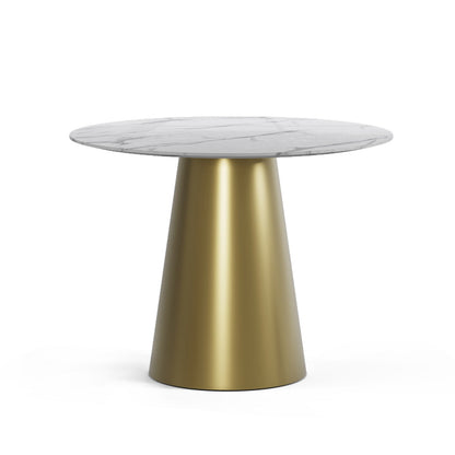 The Verona Marble Table: Modern Sculptural Centerpiece with Tapered Cross-Legs