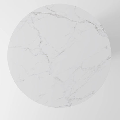 Contemporary Round Marble Dining Table with Black Fluted Pedestal