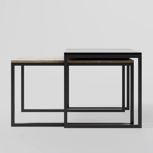 Modern Square Nesting Set Featuring Industrial Black Coffee Table
