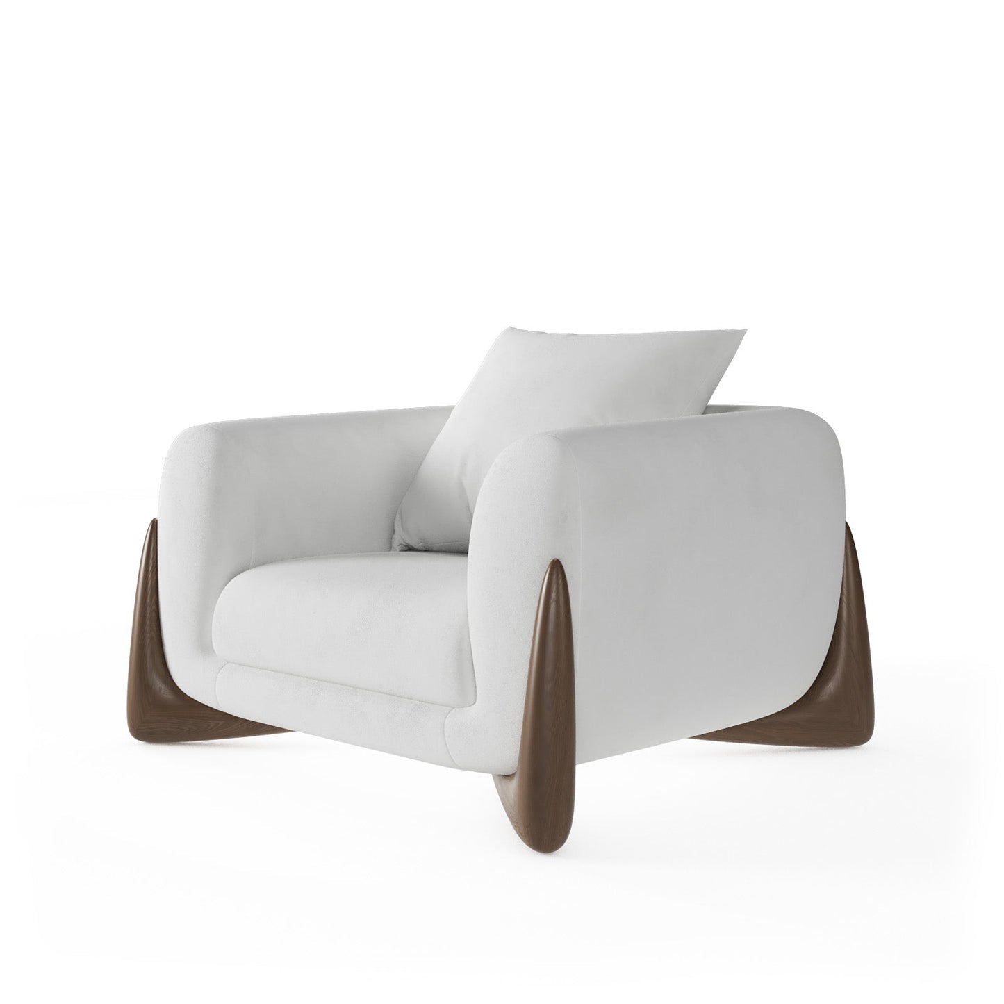 Architectural White Bouclé Accent Chair with Solid Wood Sled Frame