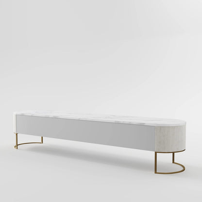 The Aura Console: White Marble and Gold Textured Credenza