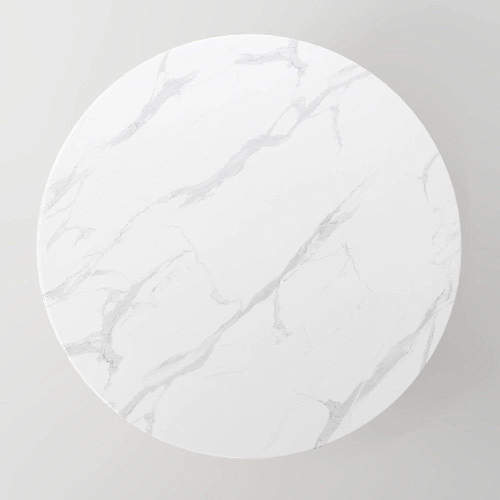 The Verona Marble Table: Modern Sculptural Centerpiece with Tapered Cross-Legs