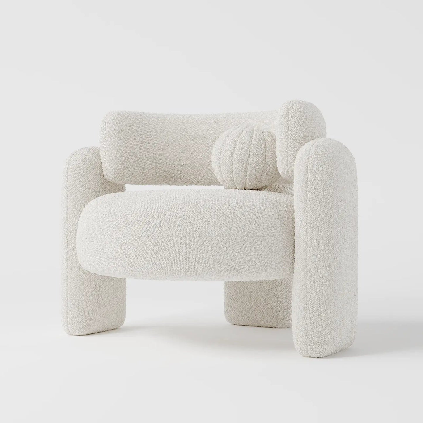 Modern White Bouclé Lounge Chair with Oversized Pillar Legs