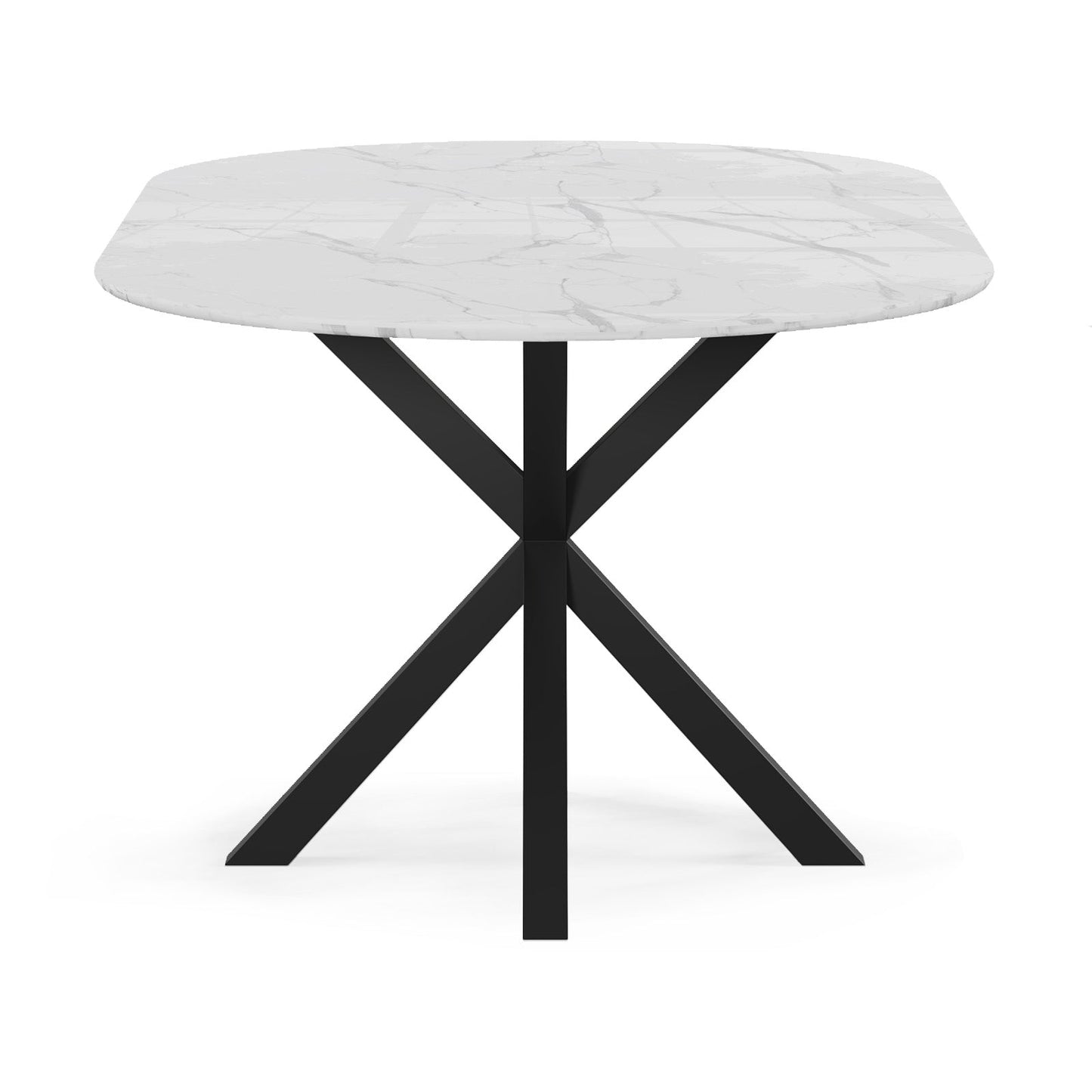 Contemporary Round Dark Grey Concrete Dining Table with Interlocking Arch Base