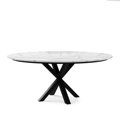 Contemporary Round Dark Grey Concrete Dining Table with Interlocking Arch Base