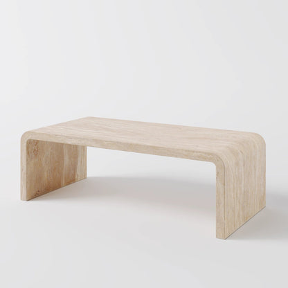 The Erosion Waterfall: Modern Travertine Centerpiece with Seamless Curved Stone Support