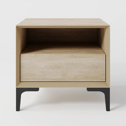 Nordic Oak & Steel Industrial Bedside Table
