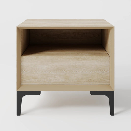 Nordic Oak & Steel Industrial Bedside Table