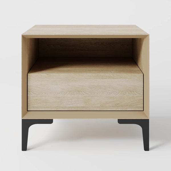 Nordic Oak & Steel Industrial Bedside Table