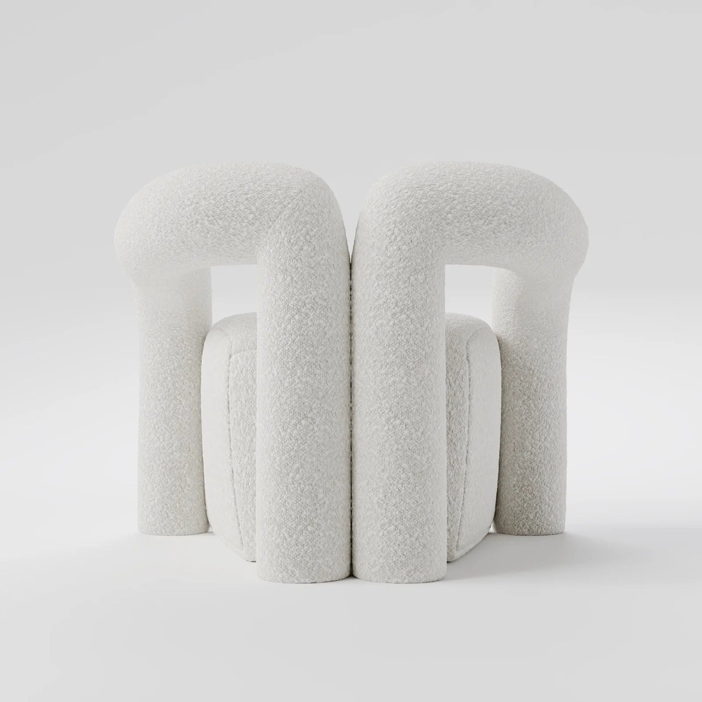 Contemporary White Bouclé Armchair with Architectural Dual-Arched Frame