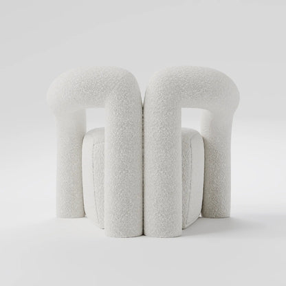Contemporary White Bouclé Armchair with Architectural Dual-Arched Frame