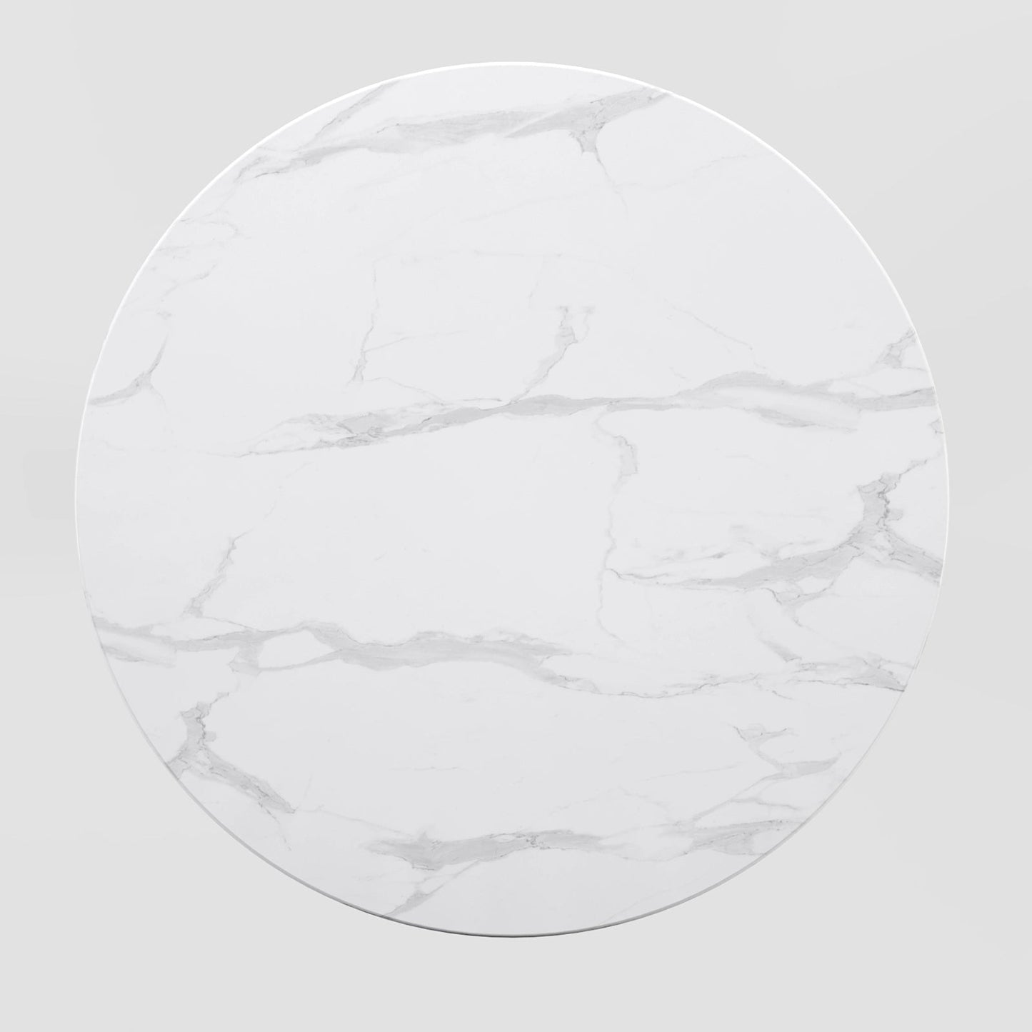 Minimalist Circular White Marble Top Table featuring a Black Column Support