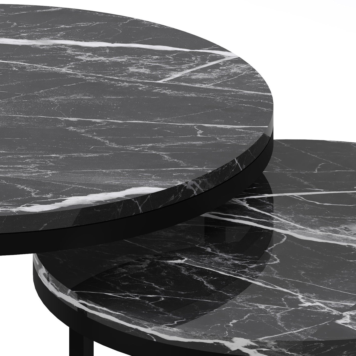 The Duo-Marble Set: Modern Tiered Nesting Tables with Slim Black Circular Supports
