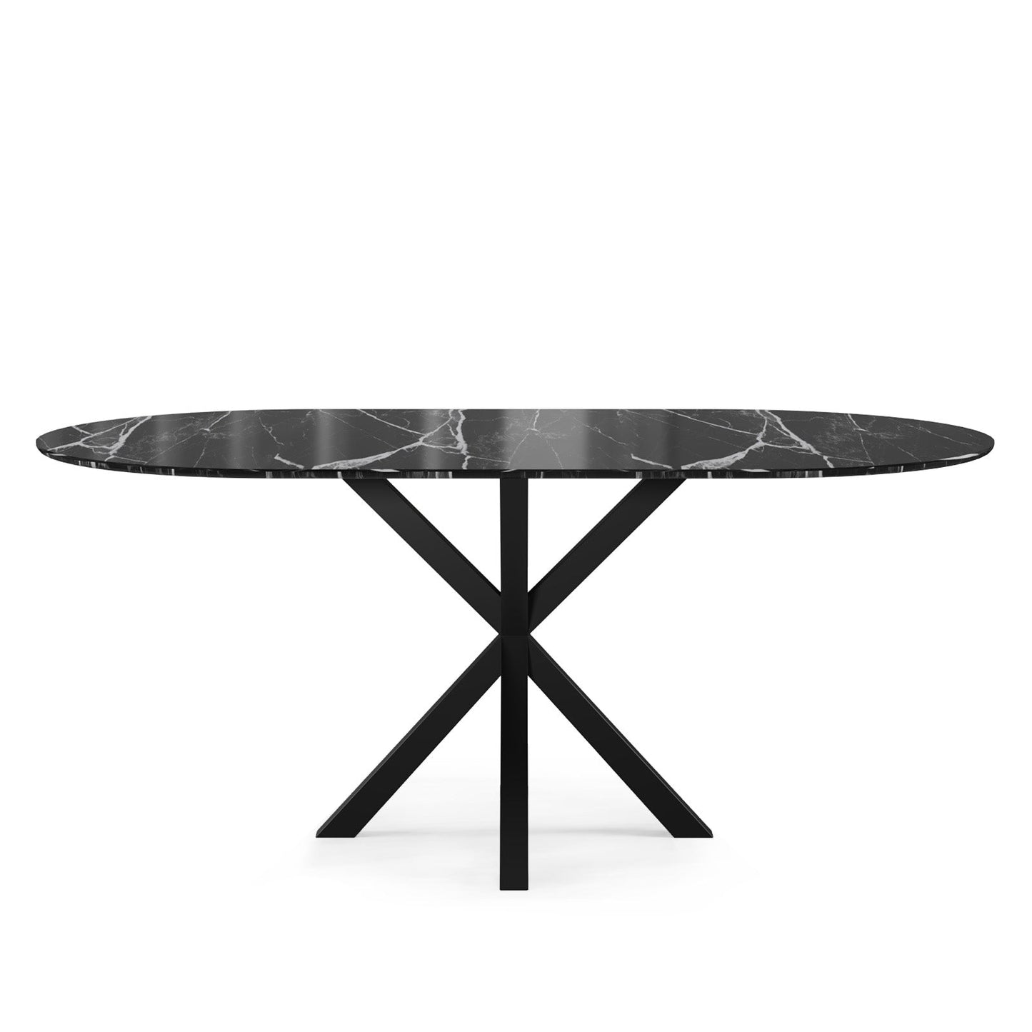 Contemporary Round Dark Grey Concrete Dining Table with Interlocking Arch Base
