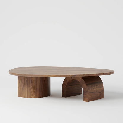 Contemporary Oval Marble Coffee Table with Asymmetrical Wood