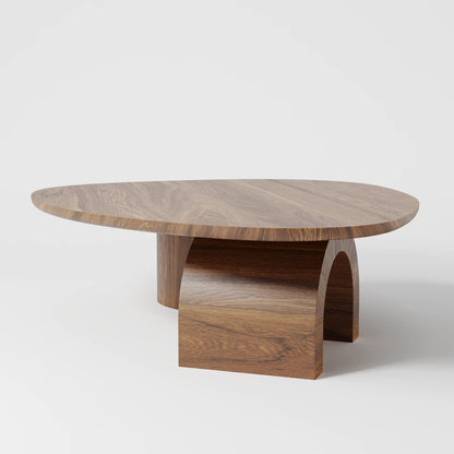 Contemporary Oval Marble Coffee Table with Asymmetrical Wood