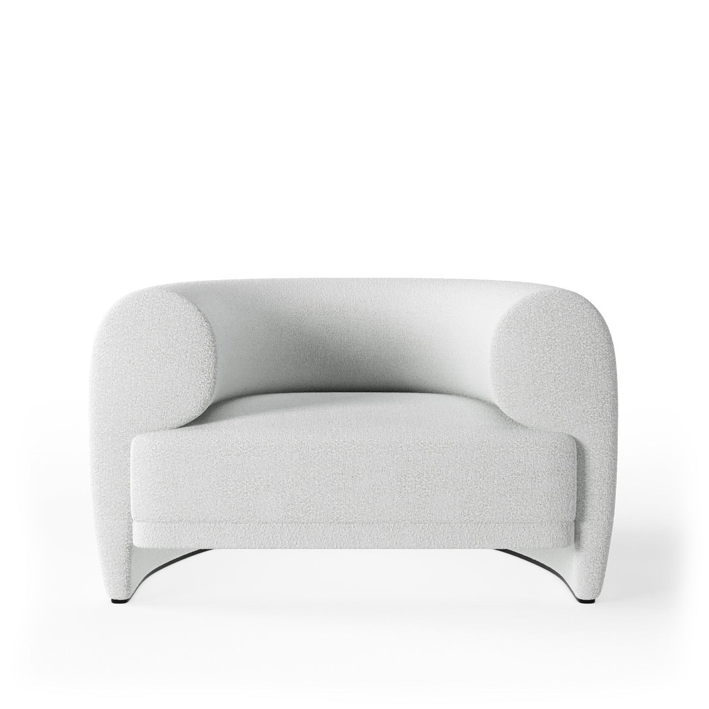 Organic Modern White Bouclé Armchair with Sculptural Wood Base