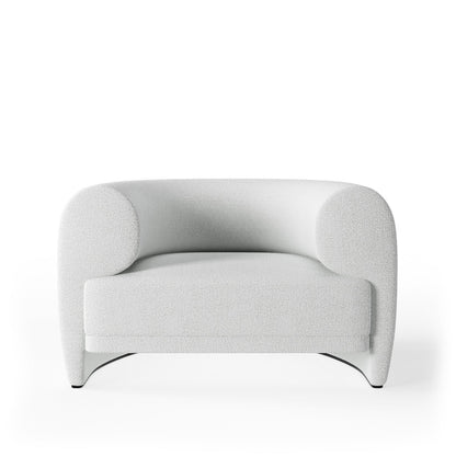 Organic Modern White Bouclé Armchair with Sculptural Wood Base