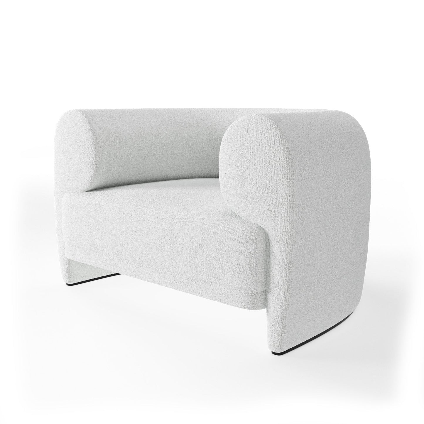 Organic Modern White Bouclé Armchair with Sculptural Wood Base