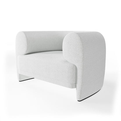 Organic Modern White Bouclé Armchair with Sculptural Wood Base