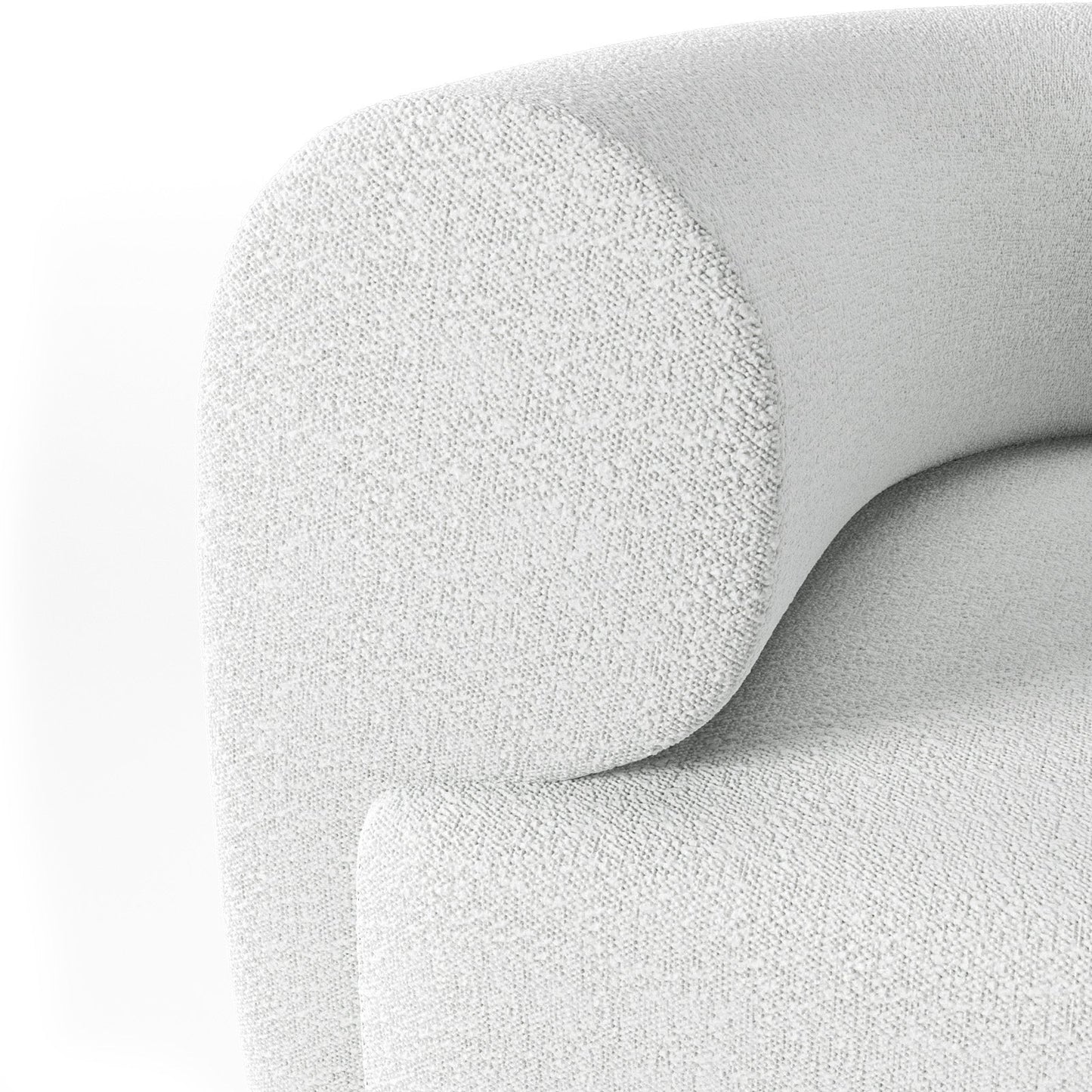 Organic Modern White Bouclé Armchair with Sculptural Wood Base